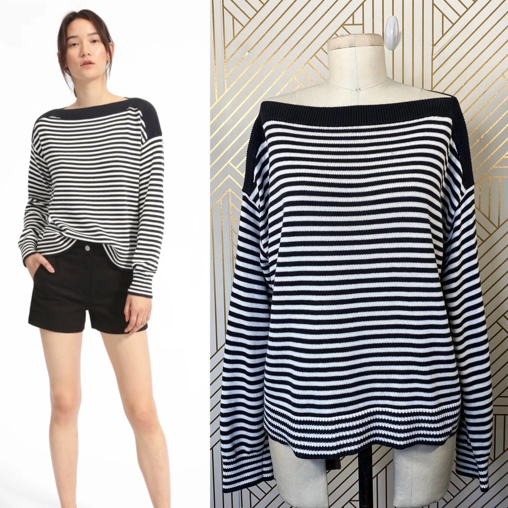 Everlane The Soft Cotton Boatneck Striped Sweater